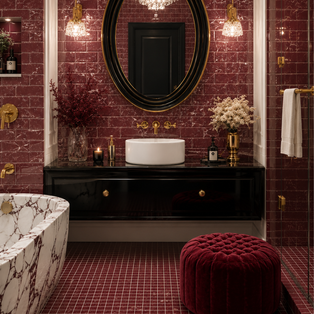 Garnet Meadow 1" x 1" Marble Mosaic