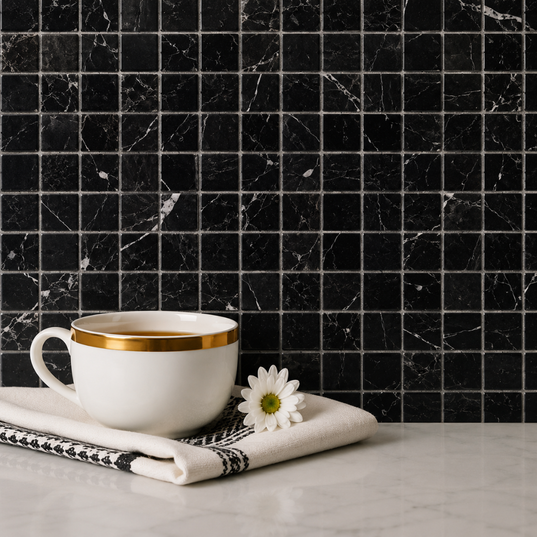 Obsidian Meadow 1" x 1" Black Marble Mosaic