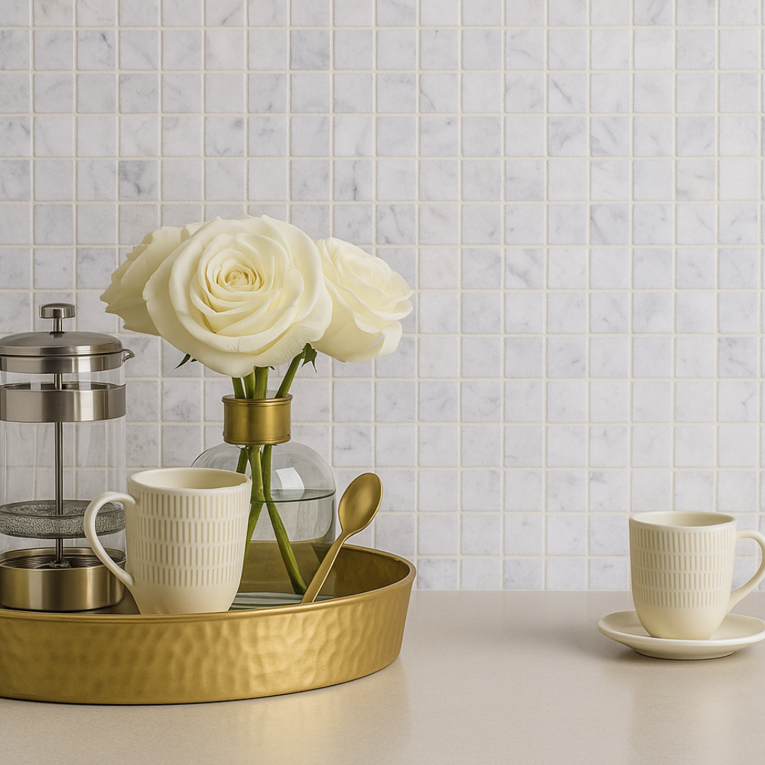 Oyster Bay Bianco Carrara 1" x 1" Marble Mosaic