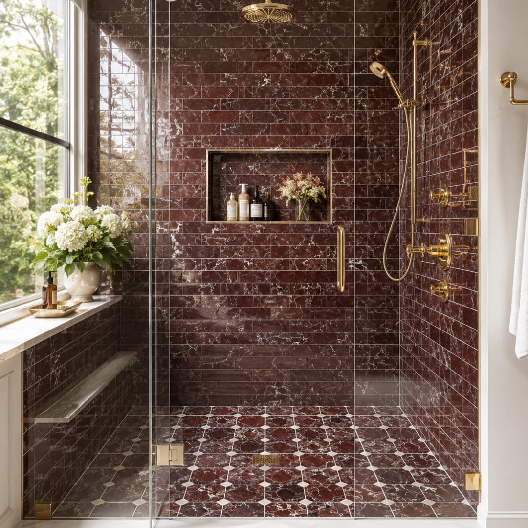 Garnet Meadow Marble Subway Tile
