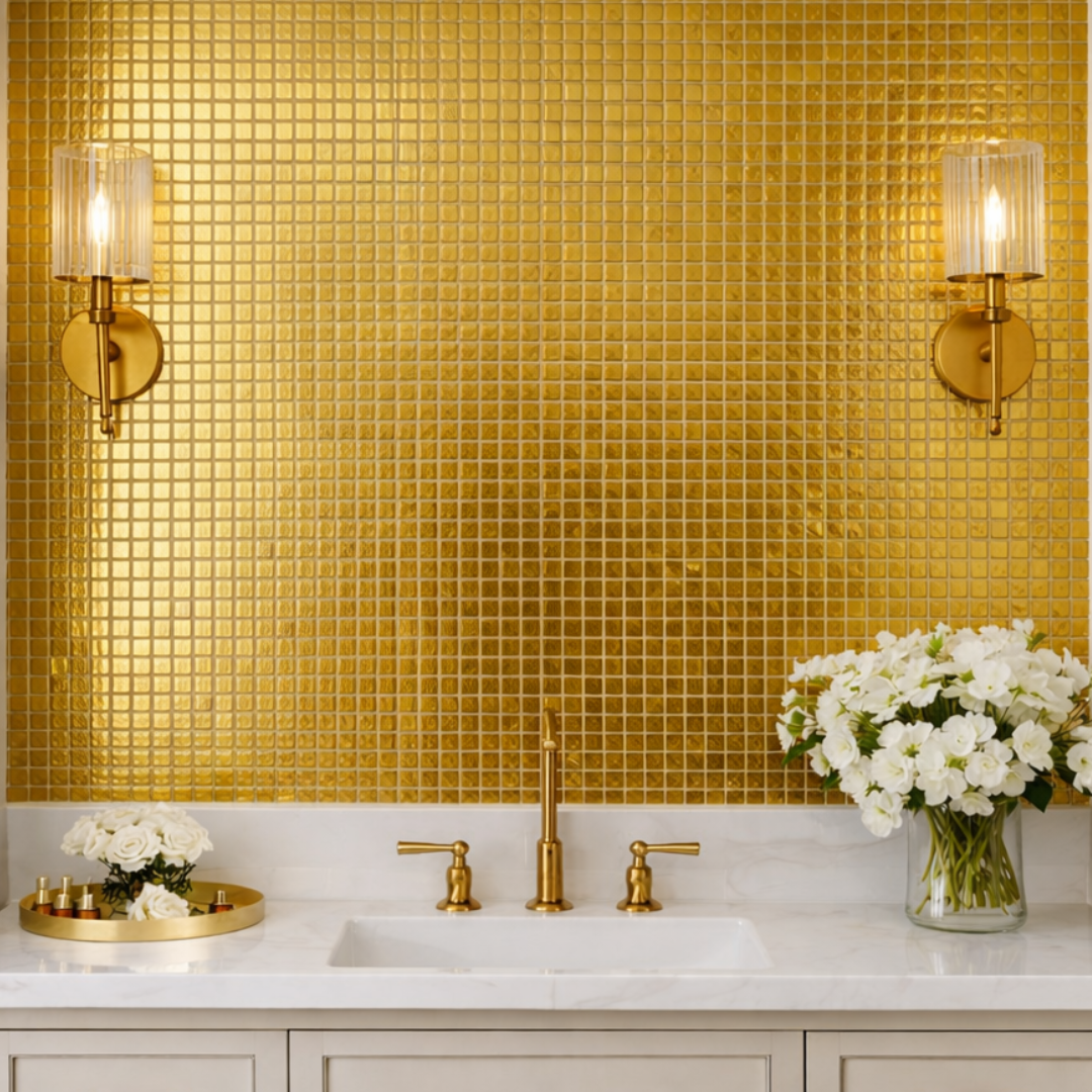 Gilded Savara Gold Glass Tile 1" x 1" Square Mosaic