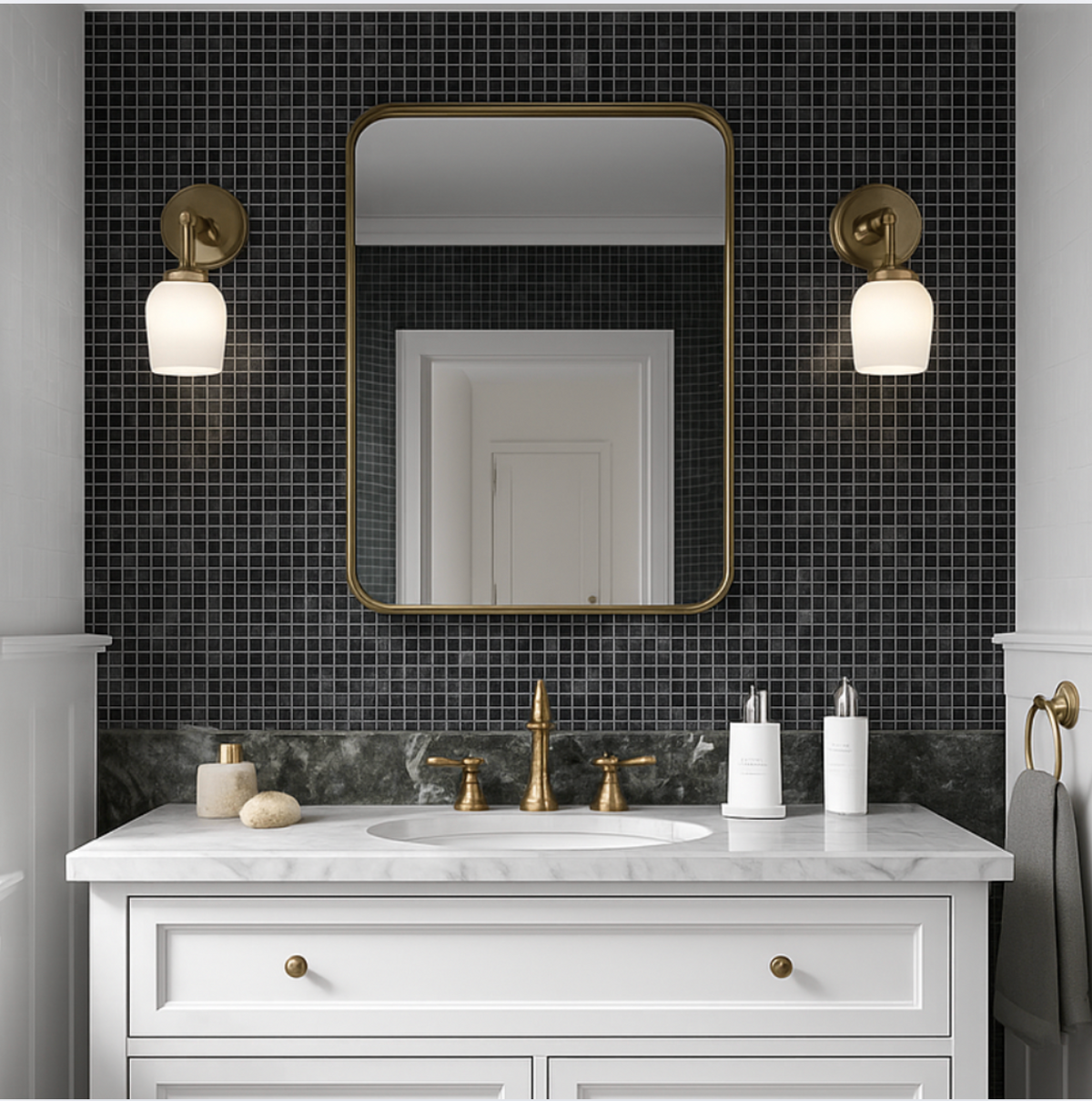 SAMPLE Obsidian Meadow 1" x 1" Black Marble Mosaic